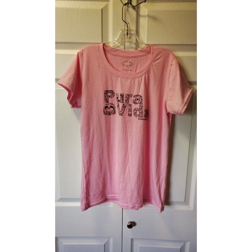 Costa Rica Pura Vida Graphic T-Shirt Pink Sloth Mandalas - Size XL
